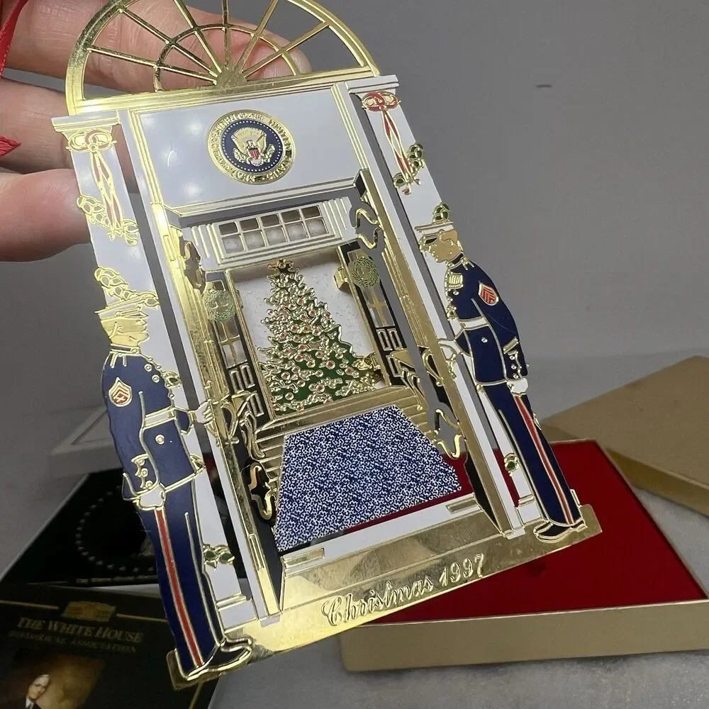 2 Metal Xmas Ornament White House President Harry S.Truman & West Wing Entrance